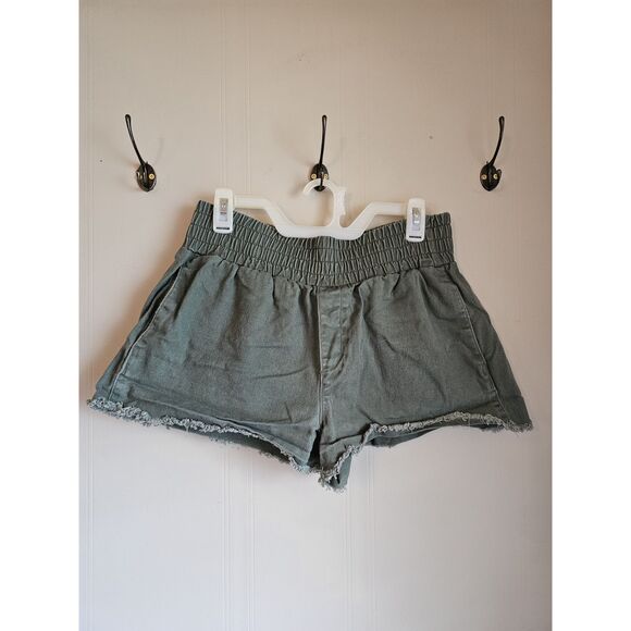 No Boundaries Shorts Womens Large 11-13 Juniors Green High Rise Cut Off Raw Hem - Picture 1 of 5